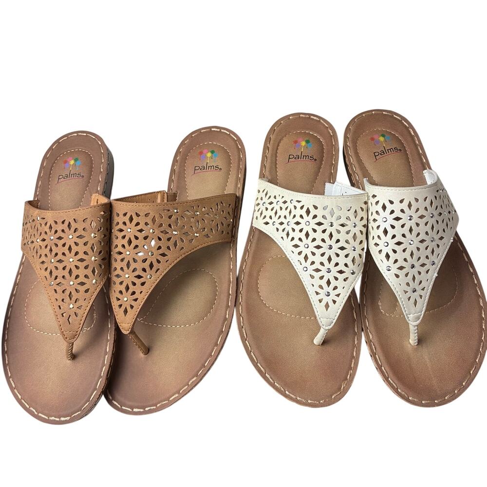 Lot of 2 Palms Flip Flop Sparkle Sandals Brown White Women’s 9M Jeweled NWOB